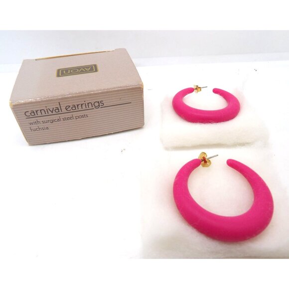 Vtg. Avon Carnival Earrings with Surgical Steel Posts Fuchsia NEW - Picture 1 of 3